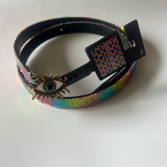 KURT GEIGER LONDON RAINBOW SEQUIN CRYSTAL EVIL EYE BELT SIZE S/M NWT main image 5